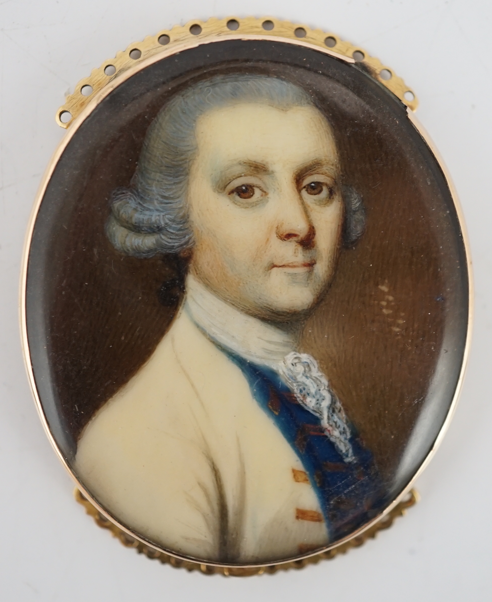 Jeremiah Meyer, R.A. (Anglo-German, 1735-1789), Portrait miniature of a gentleman, oil on ivory, 3.6 x 3.1cm. CITES Submission reference LZQ4BYUR